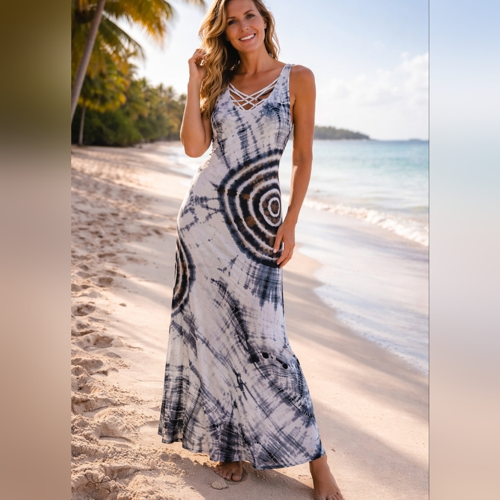 Rayon Tie Dye Maxi Dress Size   Large By Happy Colors